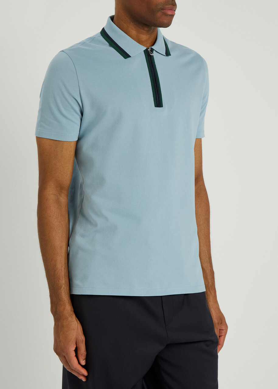 PS Paul Smith Striped-trim Stretch-cotton Polo Shirt Light Blue