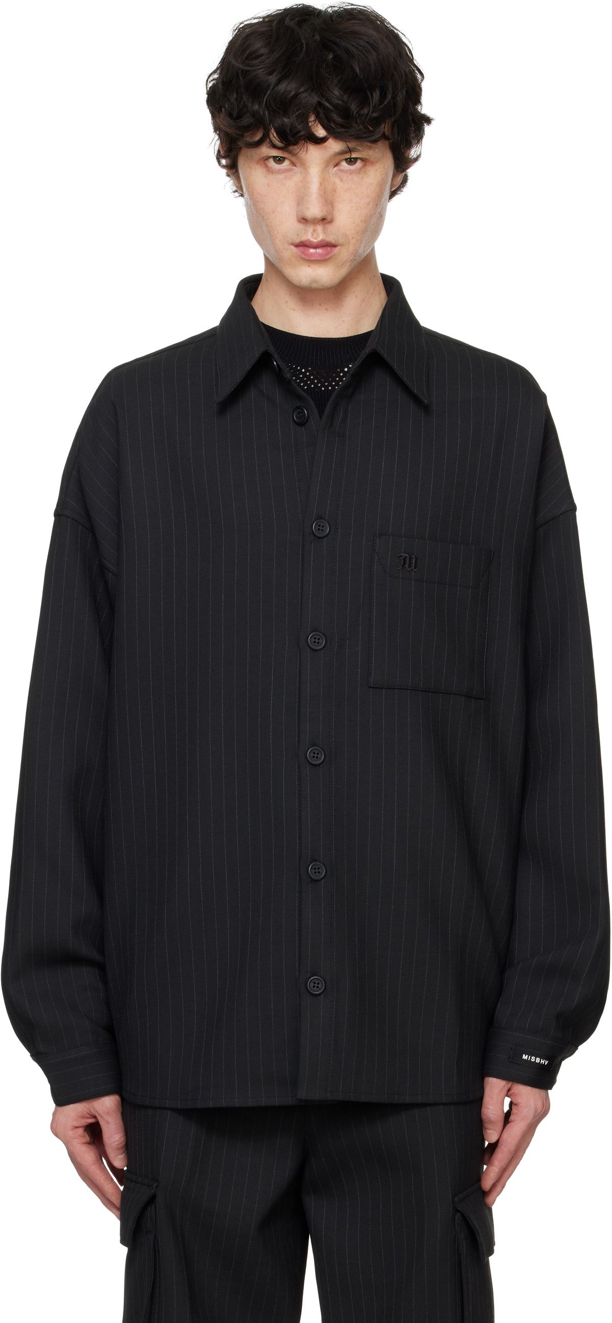 MISBHV Black Office Pinstripe Overshirt