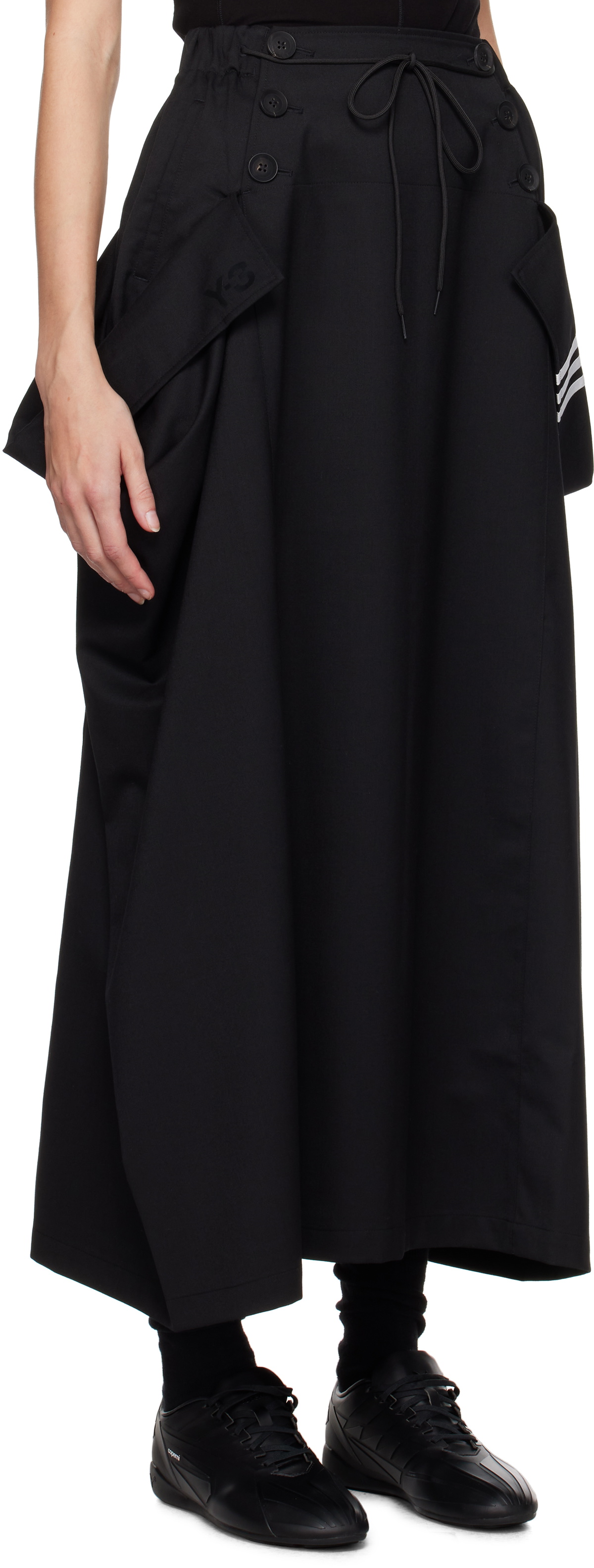 Y-3 Black Refined Wool Midi Skirt