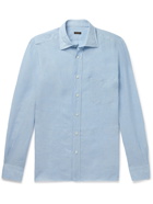 RUBINACCI - Spread-Collar Linen Shirt - Blue