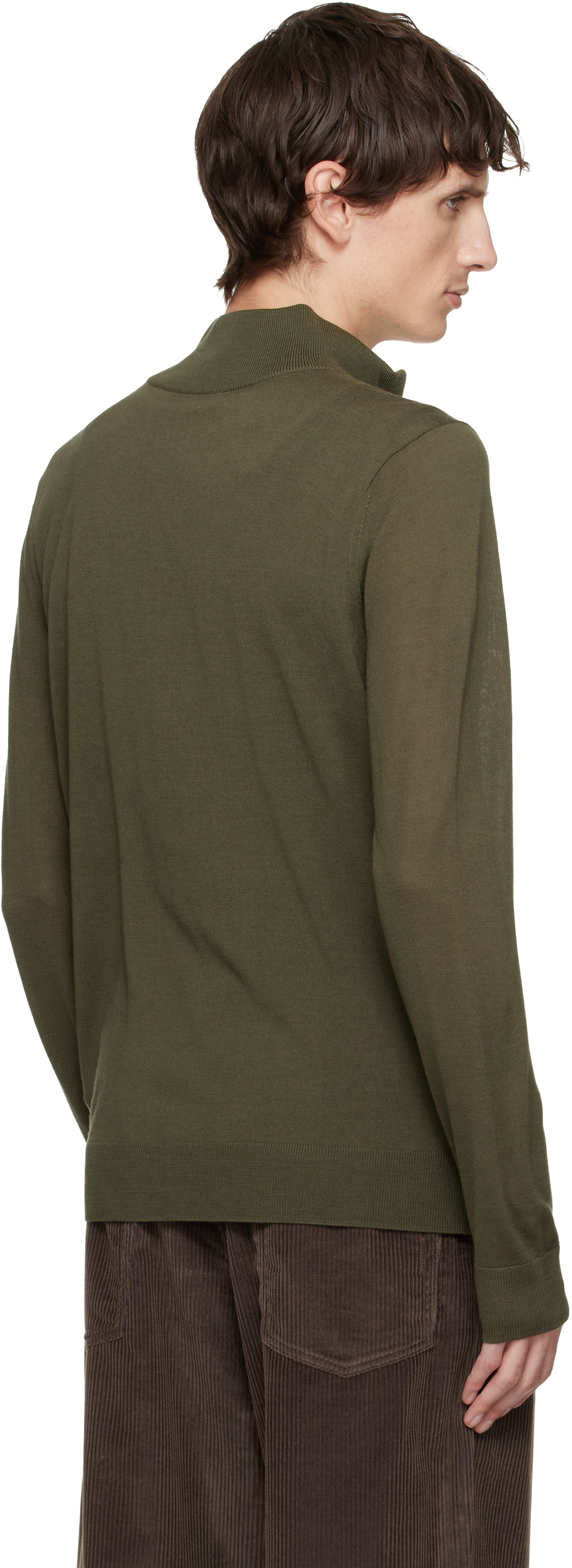 Paul Smith Khaki Merino Wool Half-Zip Sweater