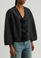 BY Malene Birger Mineas Floral-appliqué Silk Jacket Black