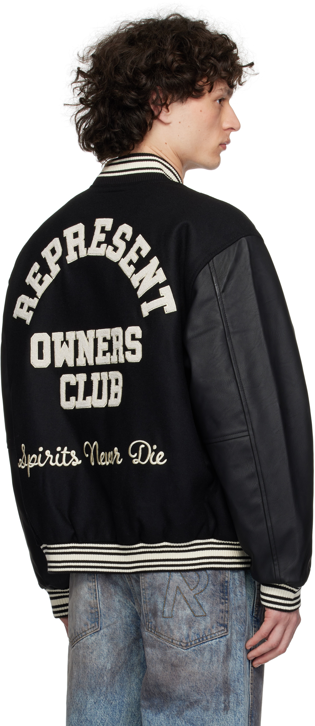 Represent Black 'Owners Club' Varsity Bomber Jacket