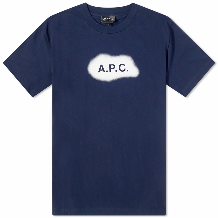 Photo: A.P.C. Men's Albert Spray Logo T-Shirt in Dark Navy