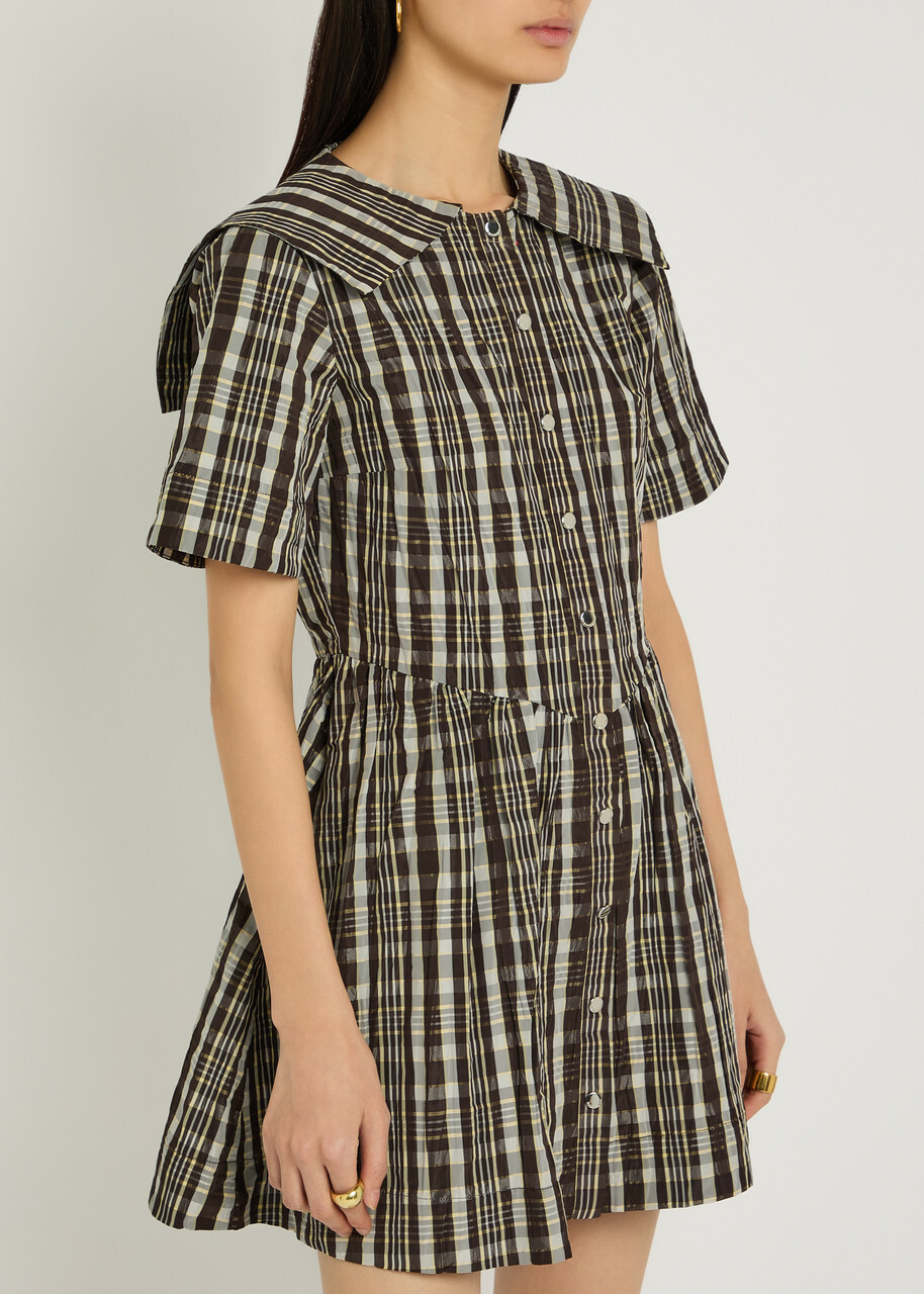 Damson Madder Miley Checked Taffeta Mini Dress Multicoloured