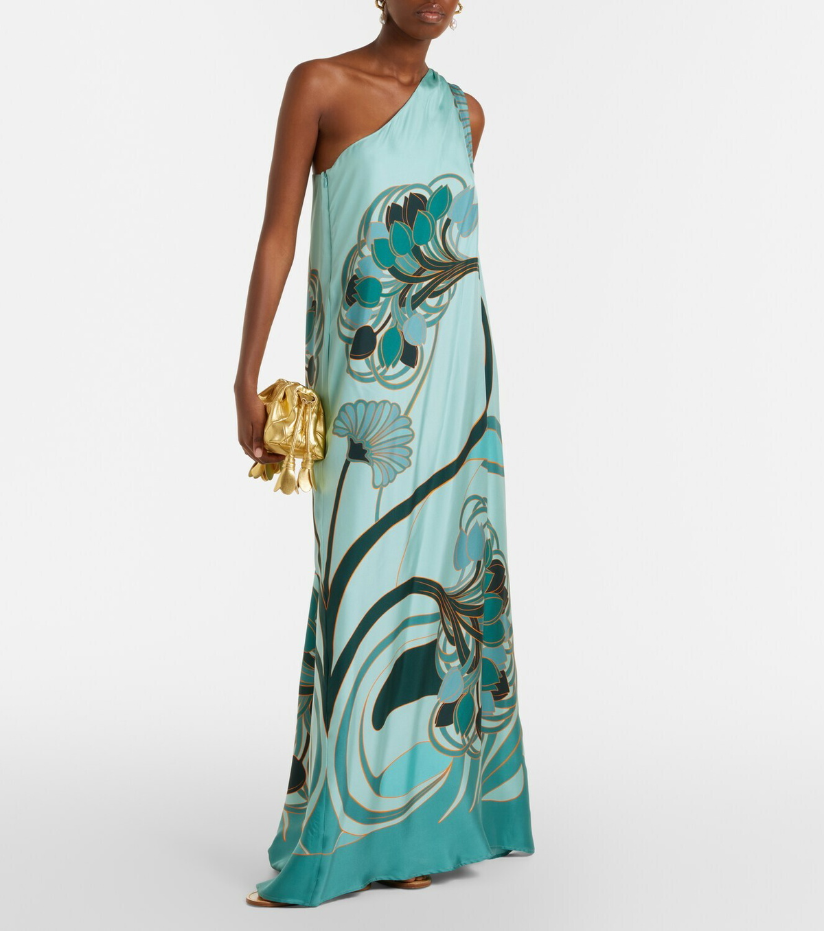 La DoubleJ Roy printed one-shoulder silk maxi dress