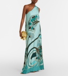 La DoubleJ Roy printed one-shoulder silk maxi dress
