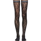 Versace Underwear Black Logo Band Lace Stockings