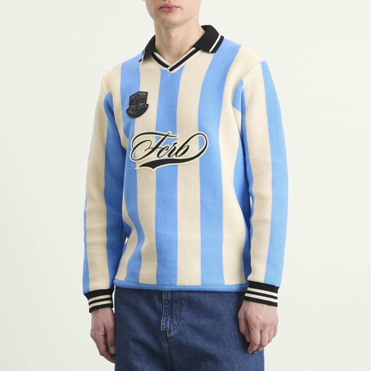 F.C. Real Bristol Men's Stripe Knit Football Shirt in Light Blue
