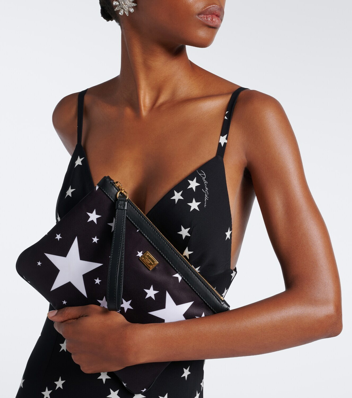 Dolce&Gabbana Printed leather-trimmed satin pouch