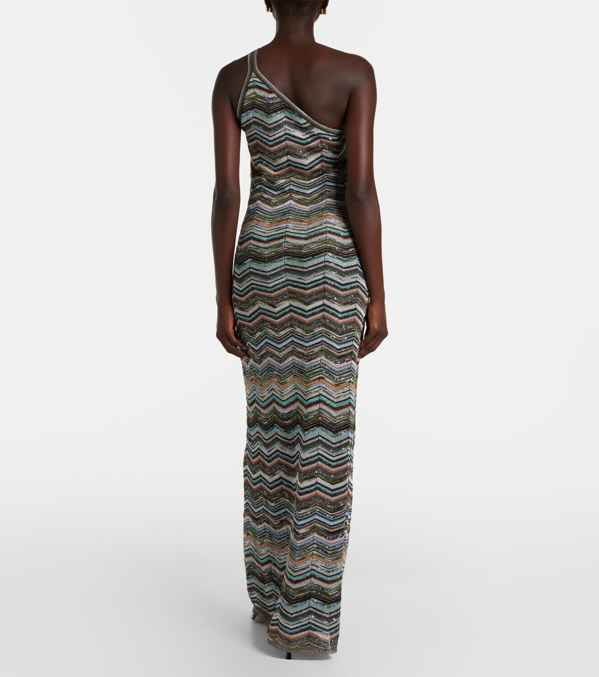 Missoni Zigzag one-shoulder lamé maxi dress