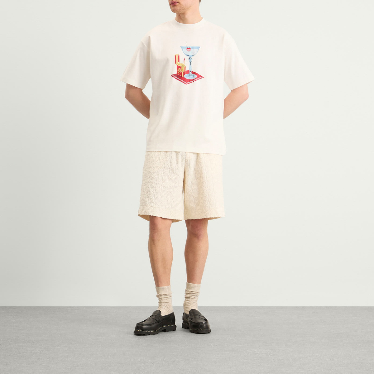 Drôle de Monsieur Men's Monogramme Towelling Shorts in Off White