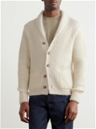 TOM FORD - Shawl-Collar Ribbed Wool, Silk and Mohair-Blend Cardigan - Neutrals