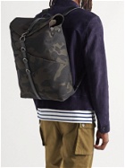 MISMO - Leather-Trimmed Camouflage-Jacquard Canvas Backpack
