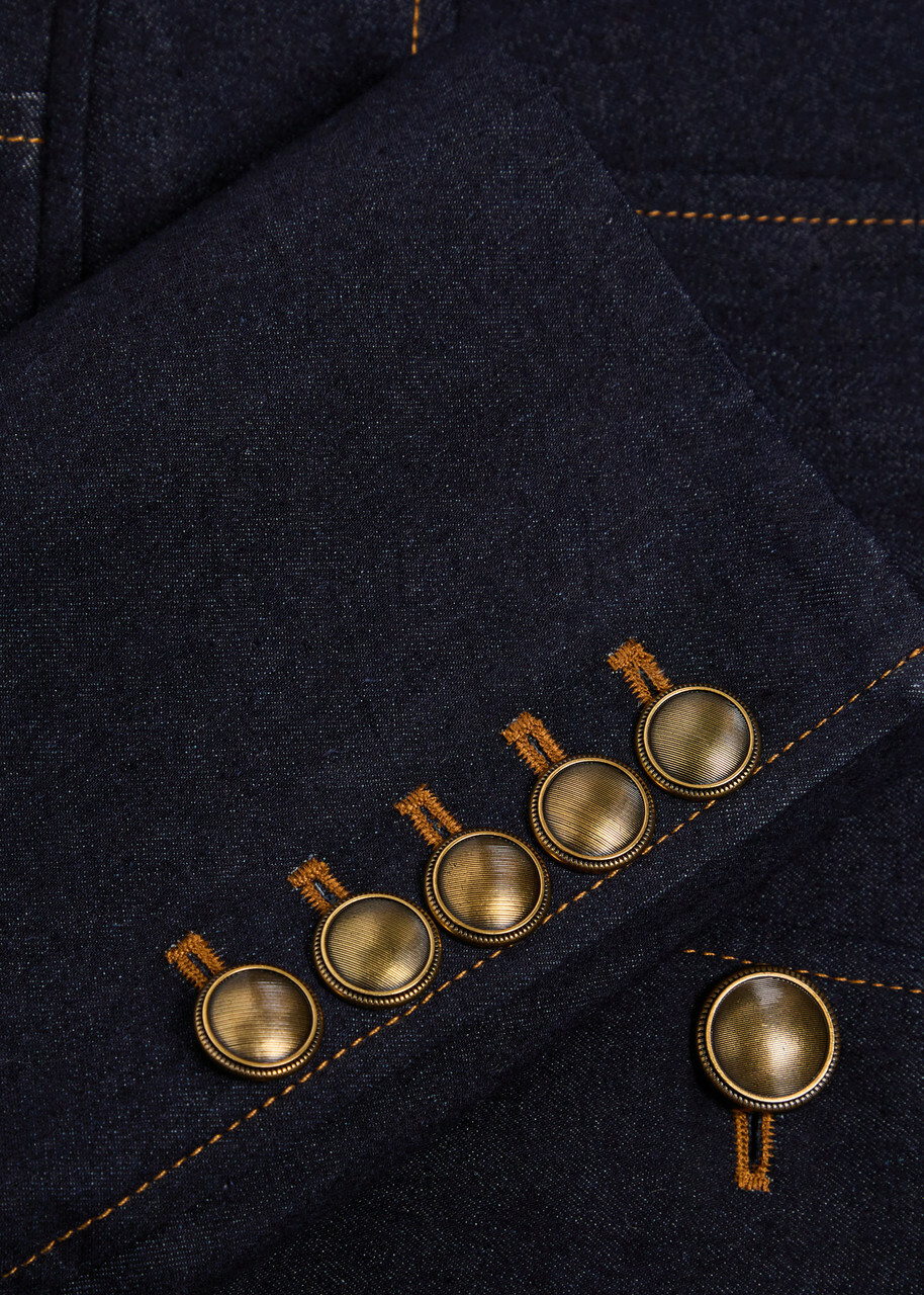 Veronica Beard Claude Dickey Double-breasted Denim Blazer Dark Blue