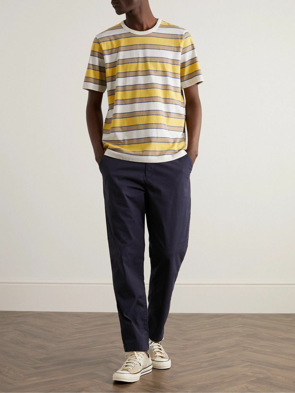 Folk - Striped Cotton-Jersey T-Shirt - Yellow Folk