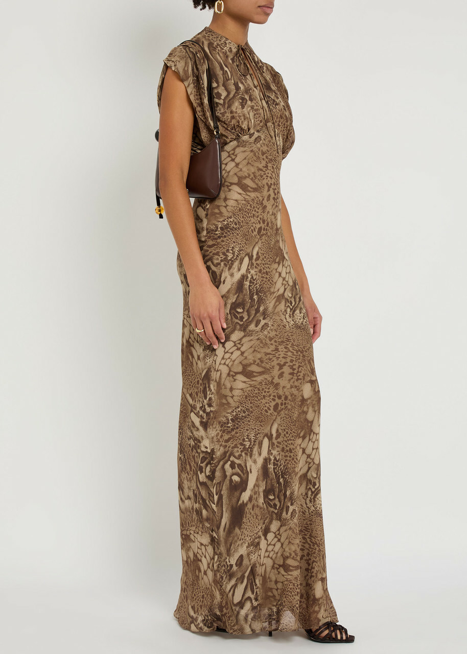 DE LA Vali Ceres Leopard-print Chiffon Maxi Dress Brown