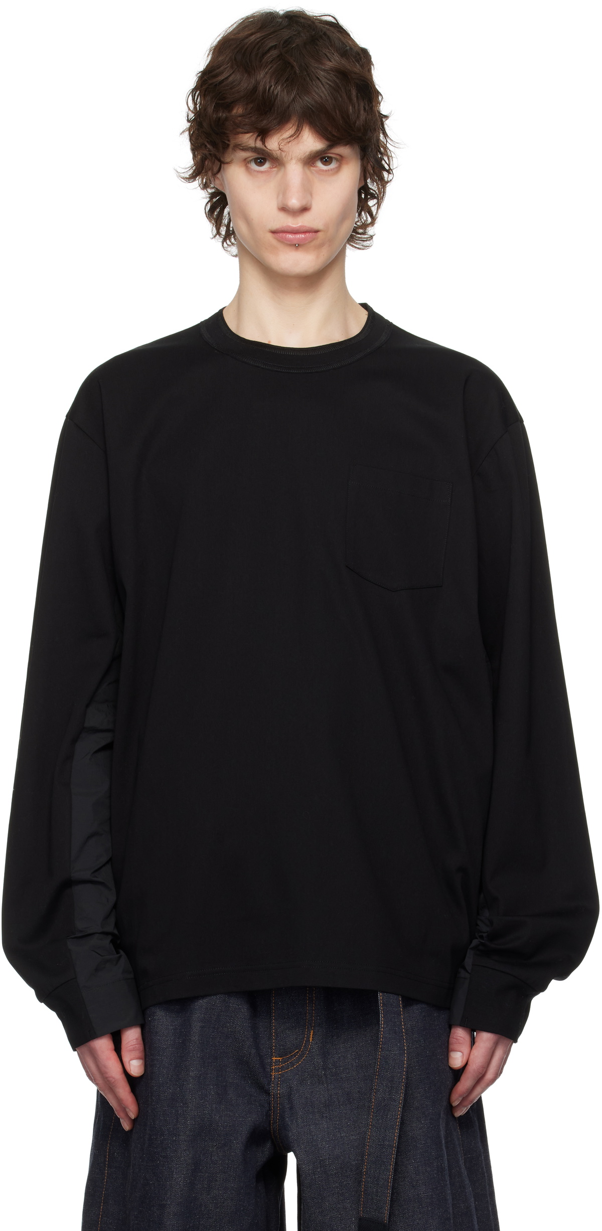 sacai Black Cotton Jersey Long Sleeve T-shirt Sacai