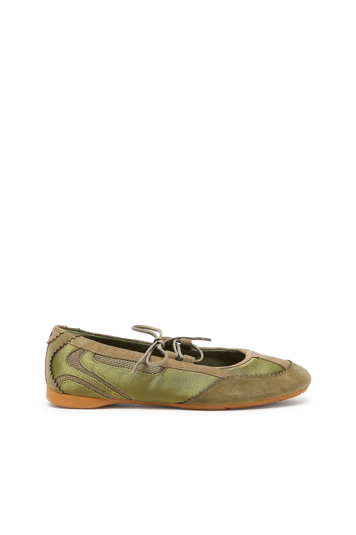 Diesel D-Mile - Lace-up ballerina flats in leather and mesh - Flats Womens in Green