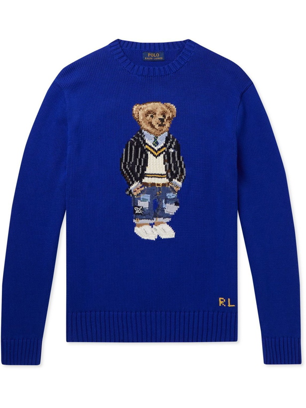 Photo: Polo Ralph Lauren - Embroidered Intarsia Cotton Sweater - Blue