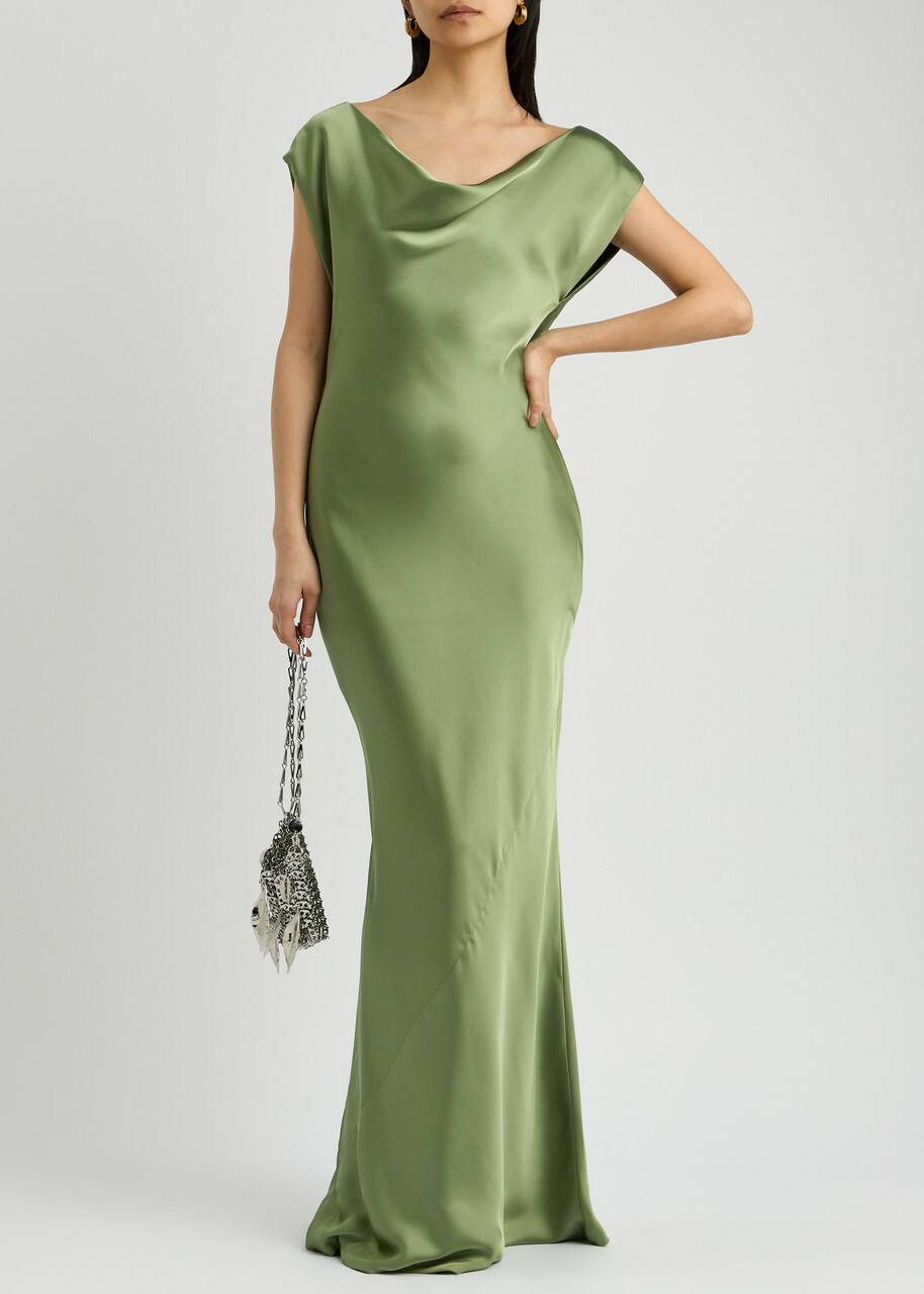 Norma Kamali Maria Satin Maxi Dress Mid Green