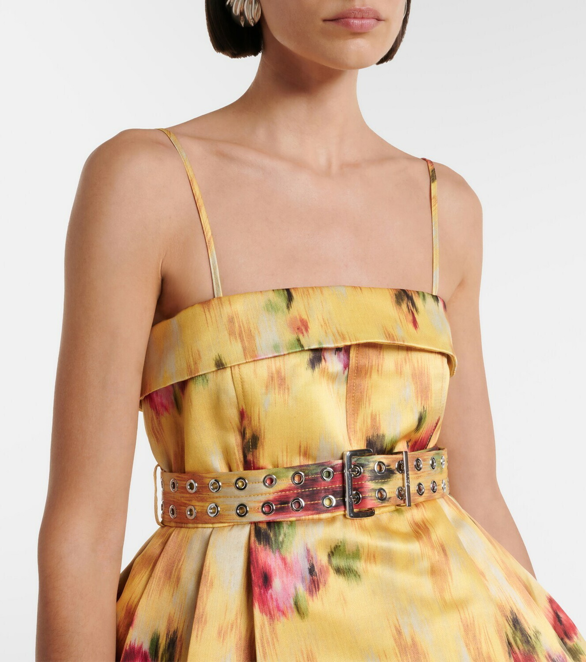 Ganni Pleated printed satin minidress