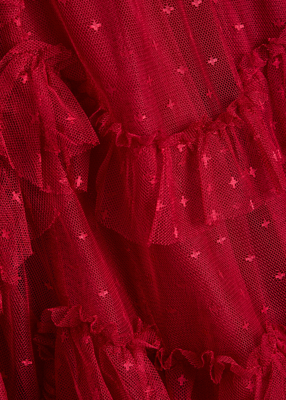 Needle & Thread Aviana Ruffled Embroidered Tulle Gown Red