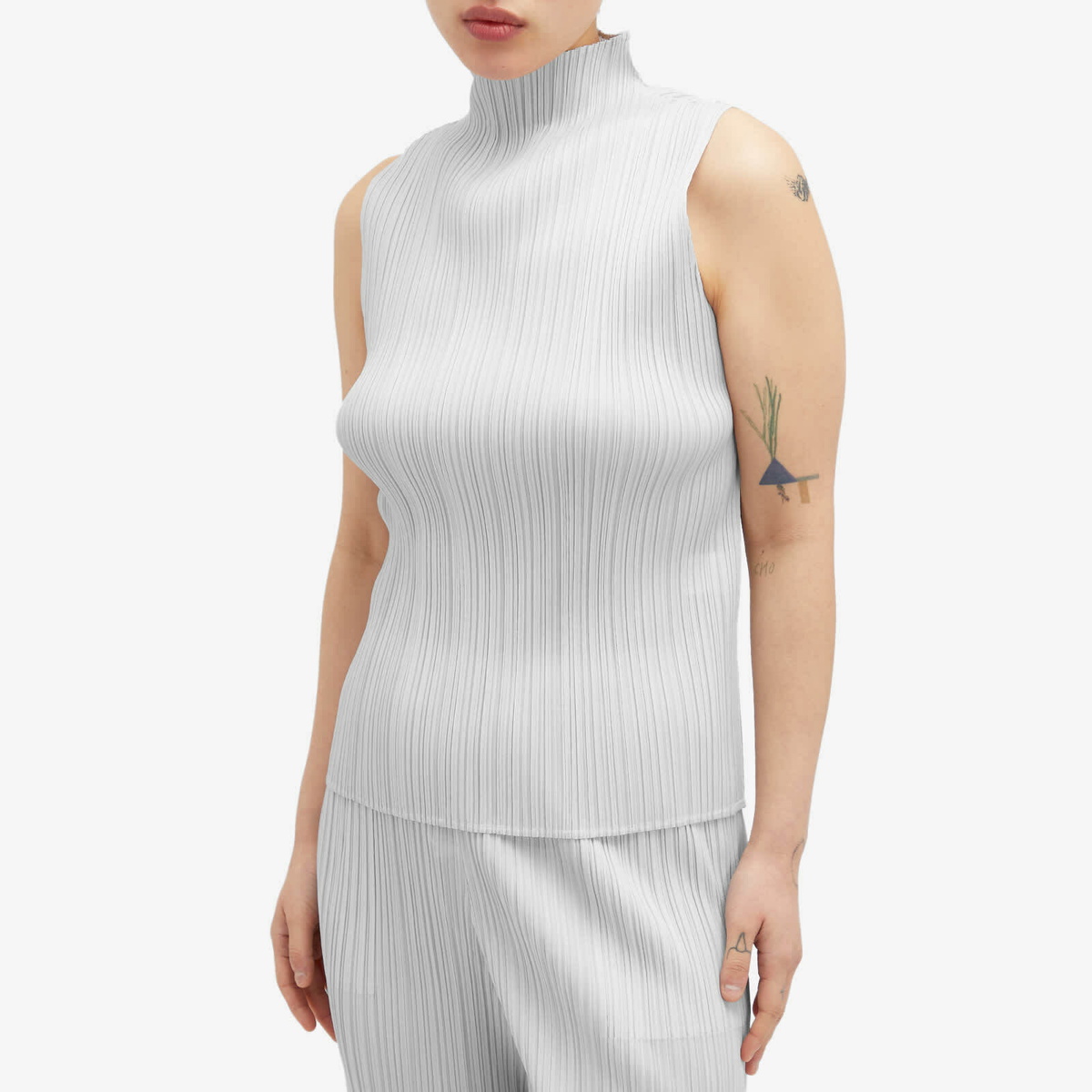 Pleats Please Issey Miyake Women's Basics Pleats Roll Neck Vest in Grey