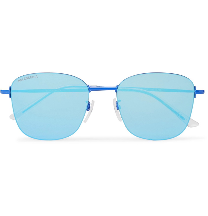 Photo: Balenciaga - Square-Frame Nylon Mirrored Sunglasses - Blue