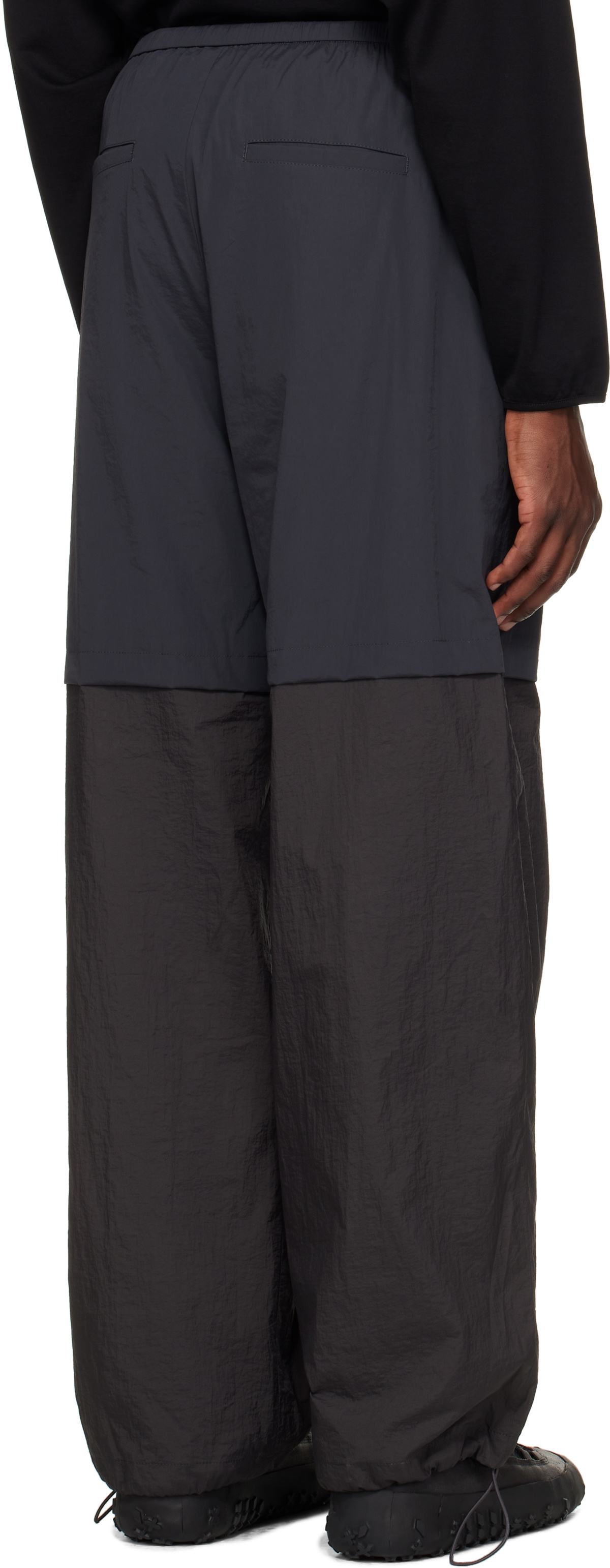 AMOMENTO Gray Nylon Layered Trousers