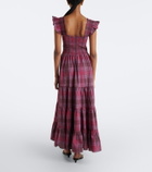 Rixo Kendall shirred plaid cotton maxi dress