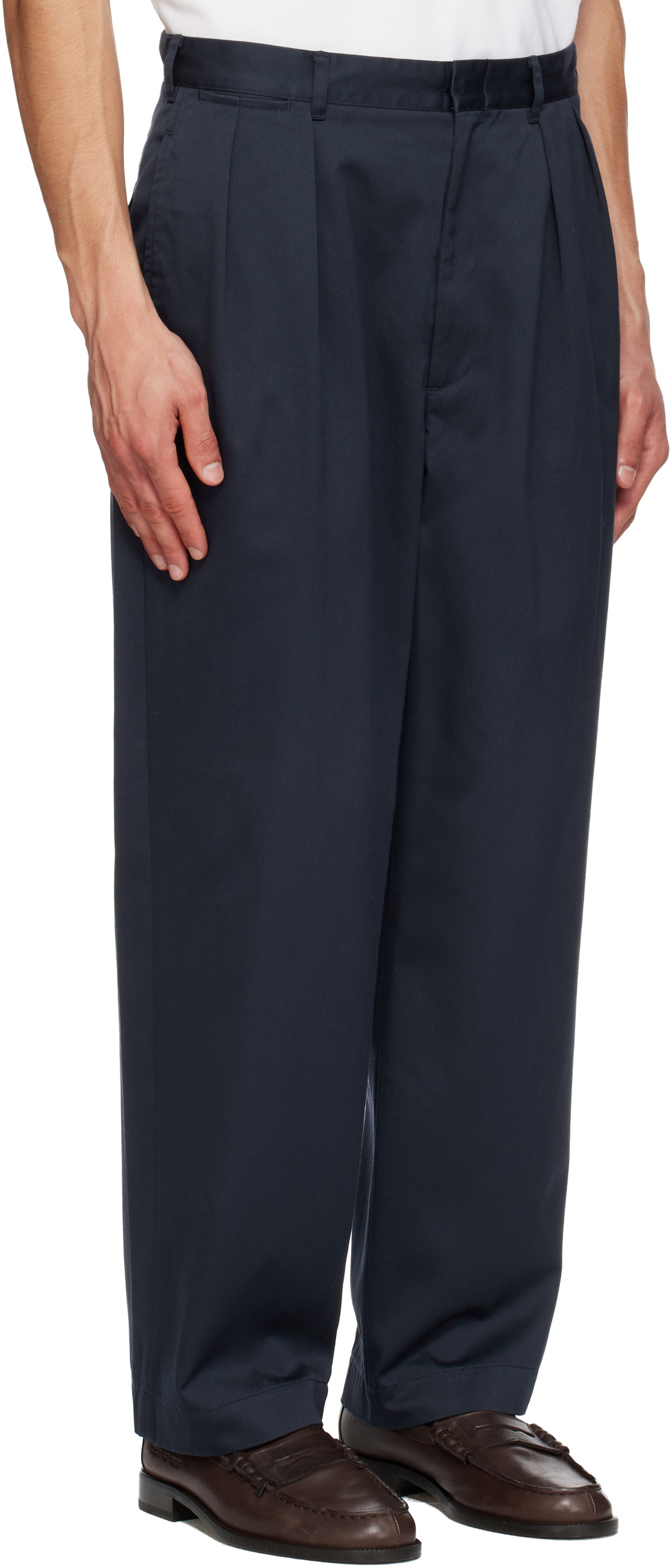 nanamica Navy Double Pleated Chino Trousers