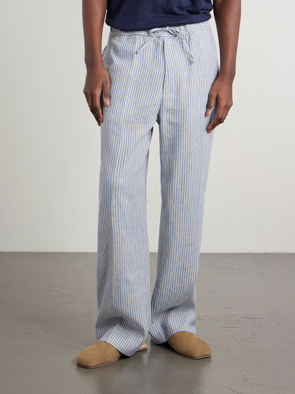 Officine Générale - Nilson Straight-Leg Striped Linen and Cotton-Blend Trousers - Blue