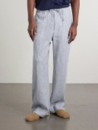 Officine Générale - Nilson Straight-Leg Striped Linen and Cotton-Blend Trousers - Blue
