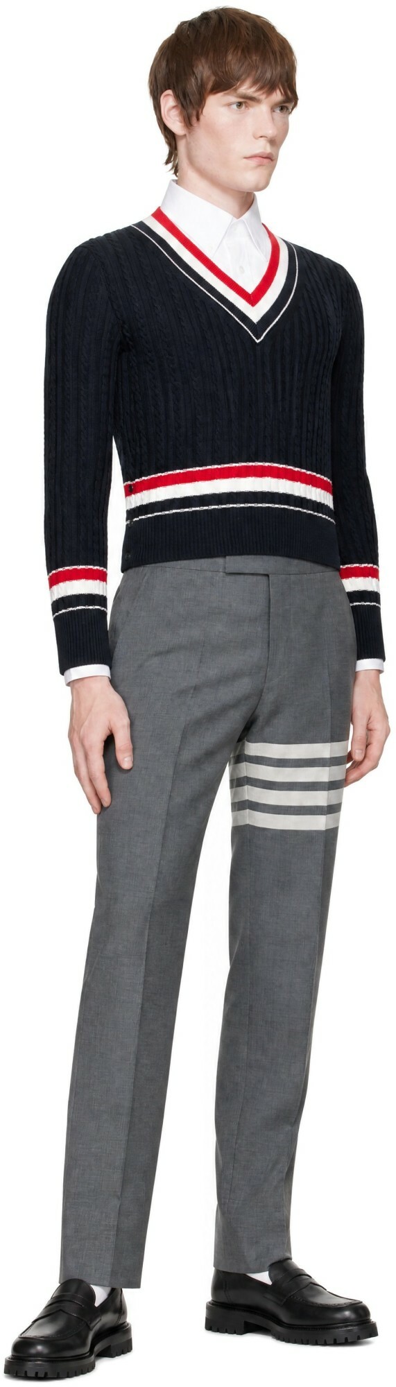 Thom Browne Navy RWB Stripe Cricket Sweater