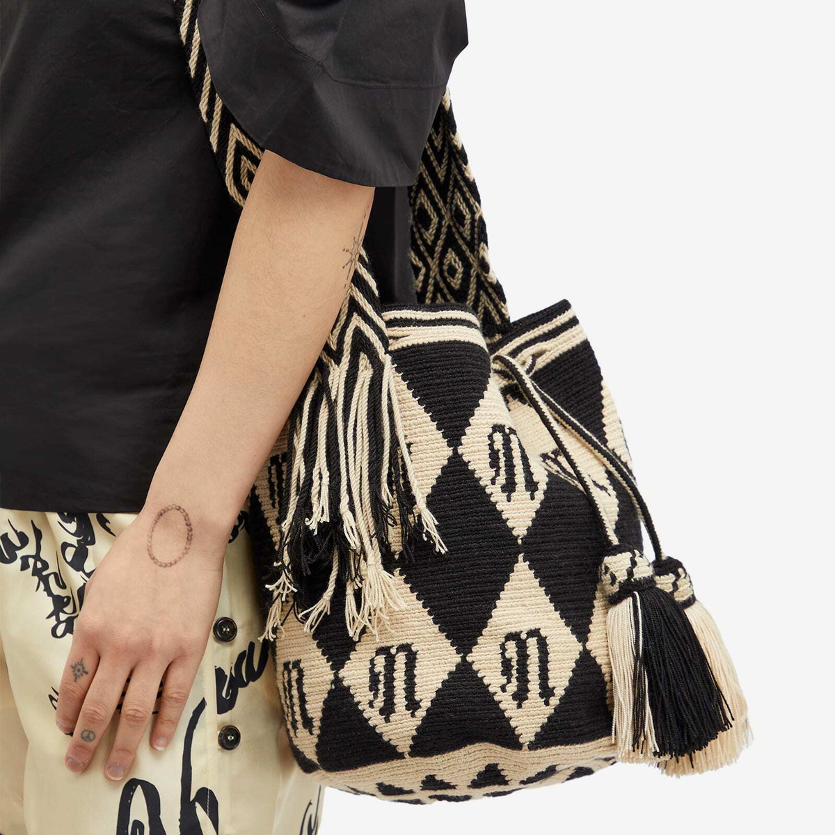 Nanushka Women's The Bucket Bag in Crème/Black Diamond Check