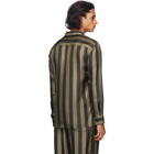 Fendi Black and Gold Silk Striped Logo Pyjama Shirt