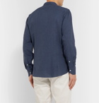 Caruso - Grandad-Collar Puppytooth Cotton Shirt - Blue