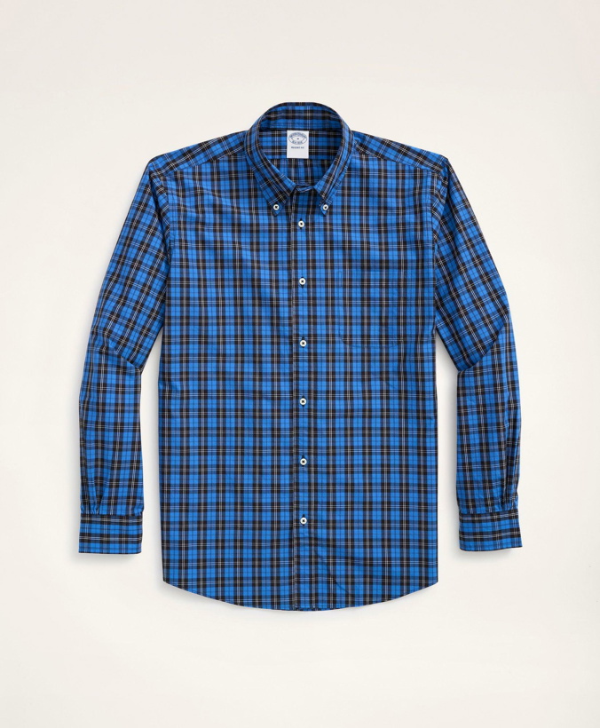 Photo: Brooks Brothers Men's Regent Regular-Fit Original Broadcloth Sport Shirt, Tartan | Blue/Black