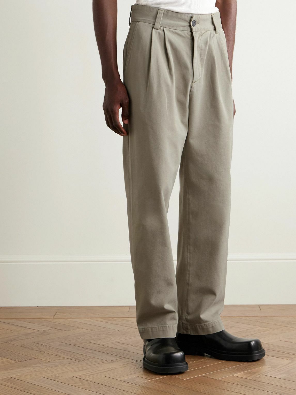 AGOLDE - Slater Straight-Leg Pleated Cotton-Twill Trousers - Neutrals