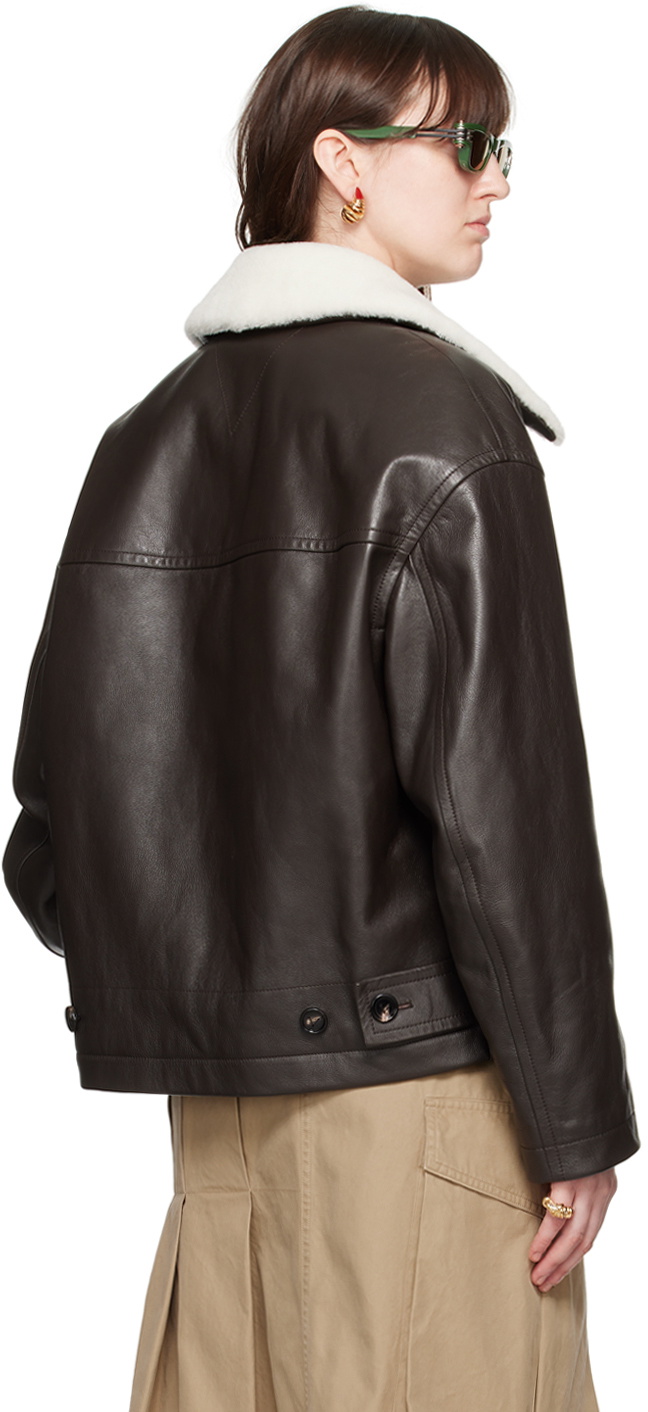 Bottega Veneta Brown Detachable Collar Leather Jacket Bottega Veneta Brown Detachable Collar Leather Jacket