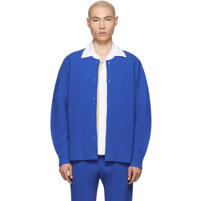 Photo: Homme Plisse Issey Miyake Blue Cotton Surface Pleated Cardigan