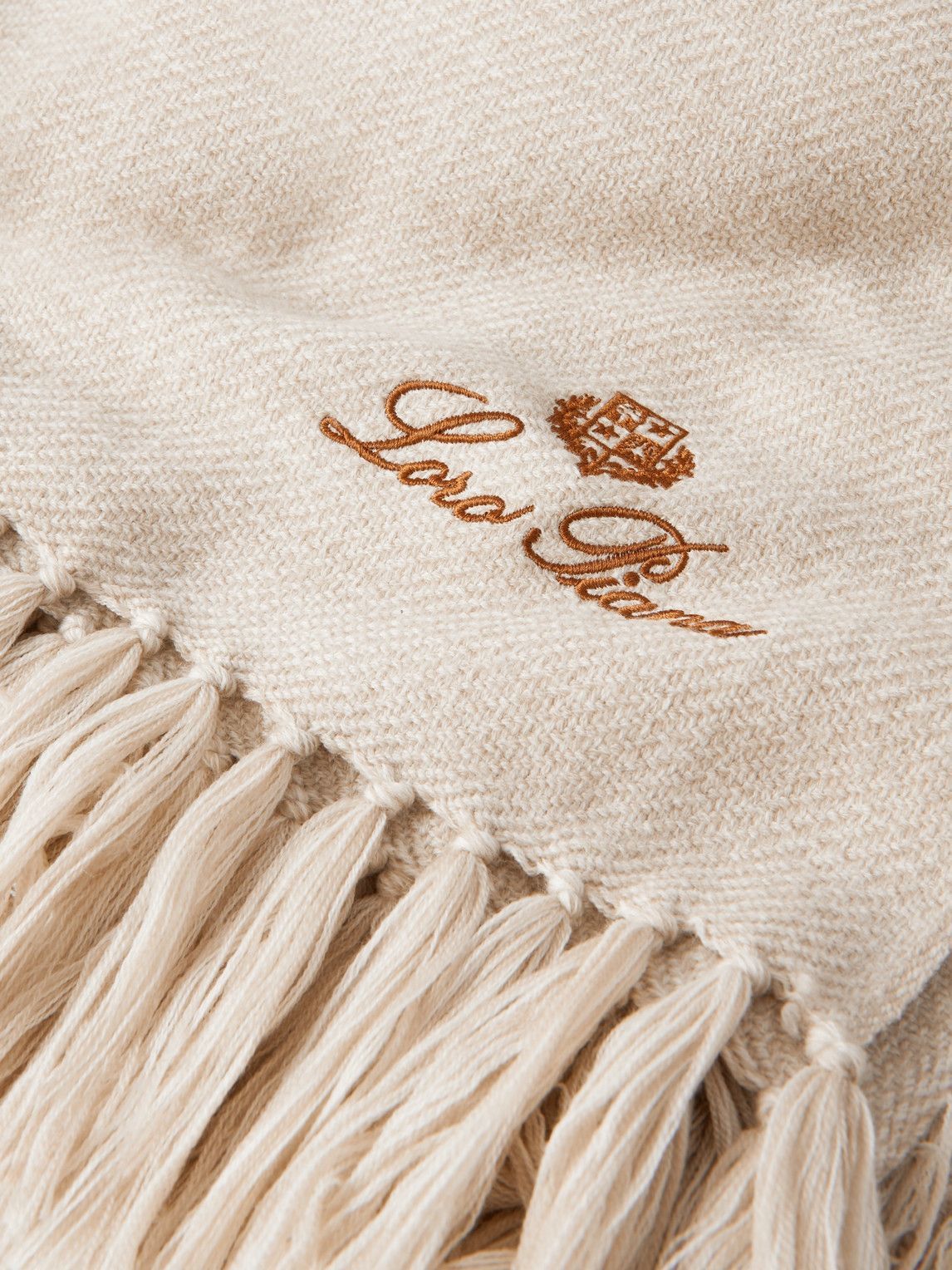 Logo-Embroidered Fringed Wool Throw