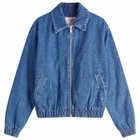 AMI Paris Men's Zipped Denim Bomber Jacket in Blue