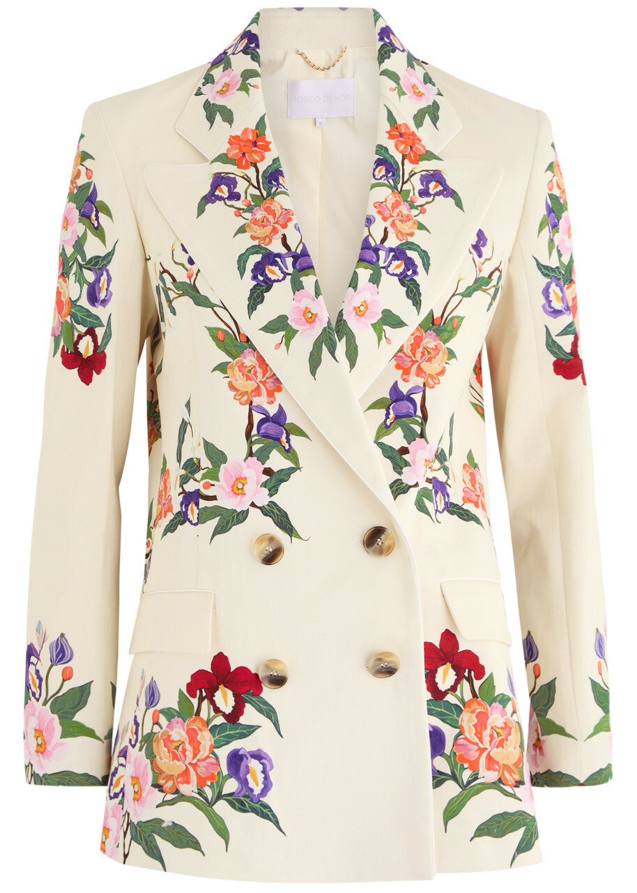 Borgo DE Nor Quinn Floral-print Stretch-cotton Blazer Cream