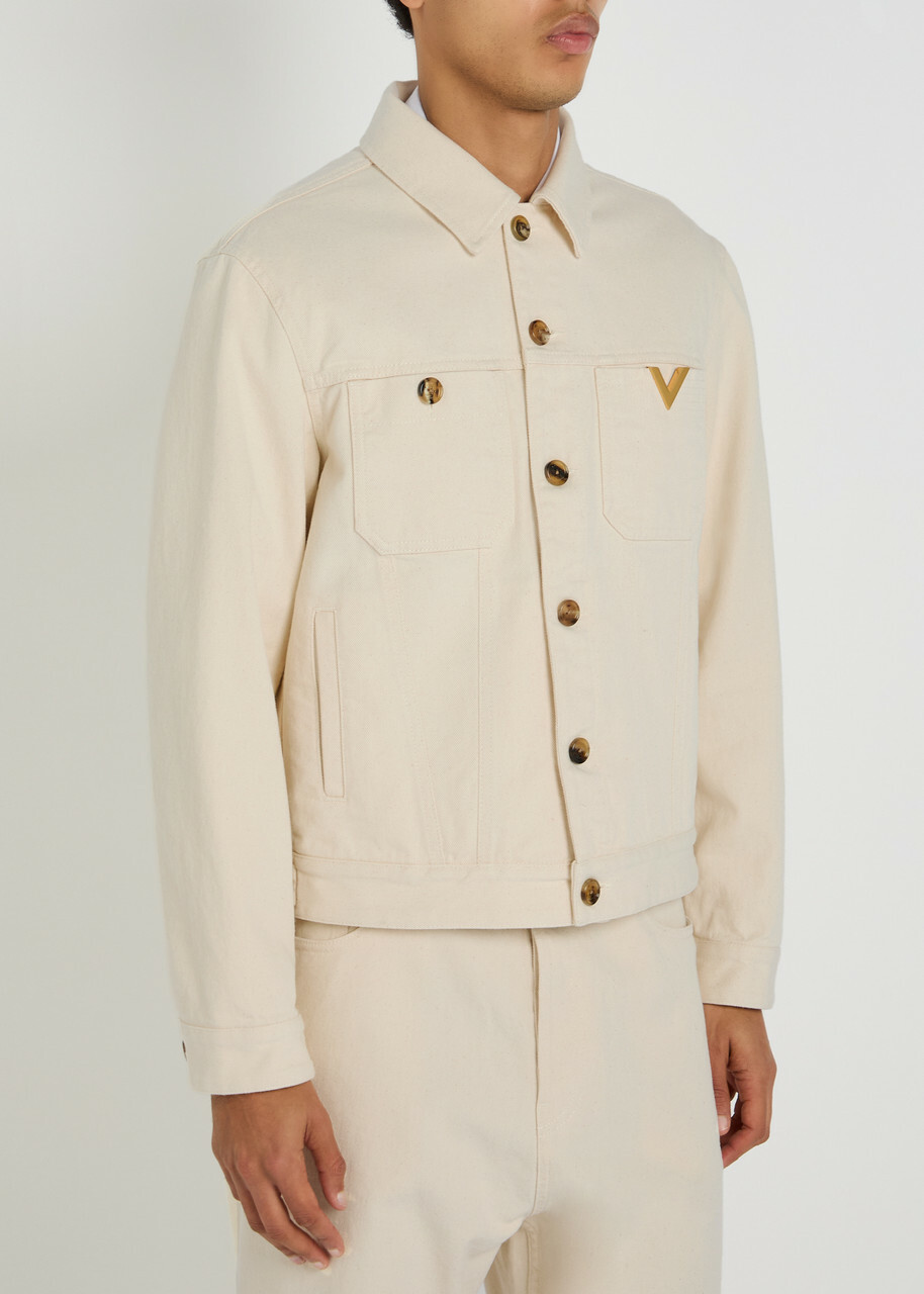 Valentino Garavani Giubbino Genio Logo Denim Jacket White