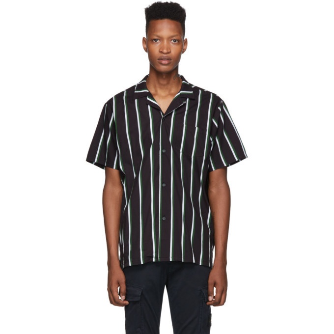 Photo: Bather Black and Green Striped Camp Shirt