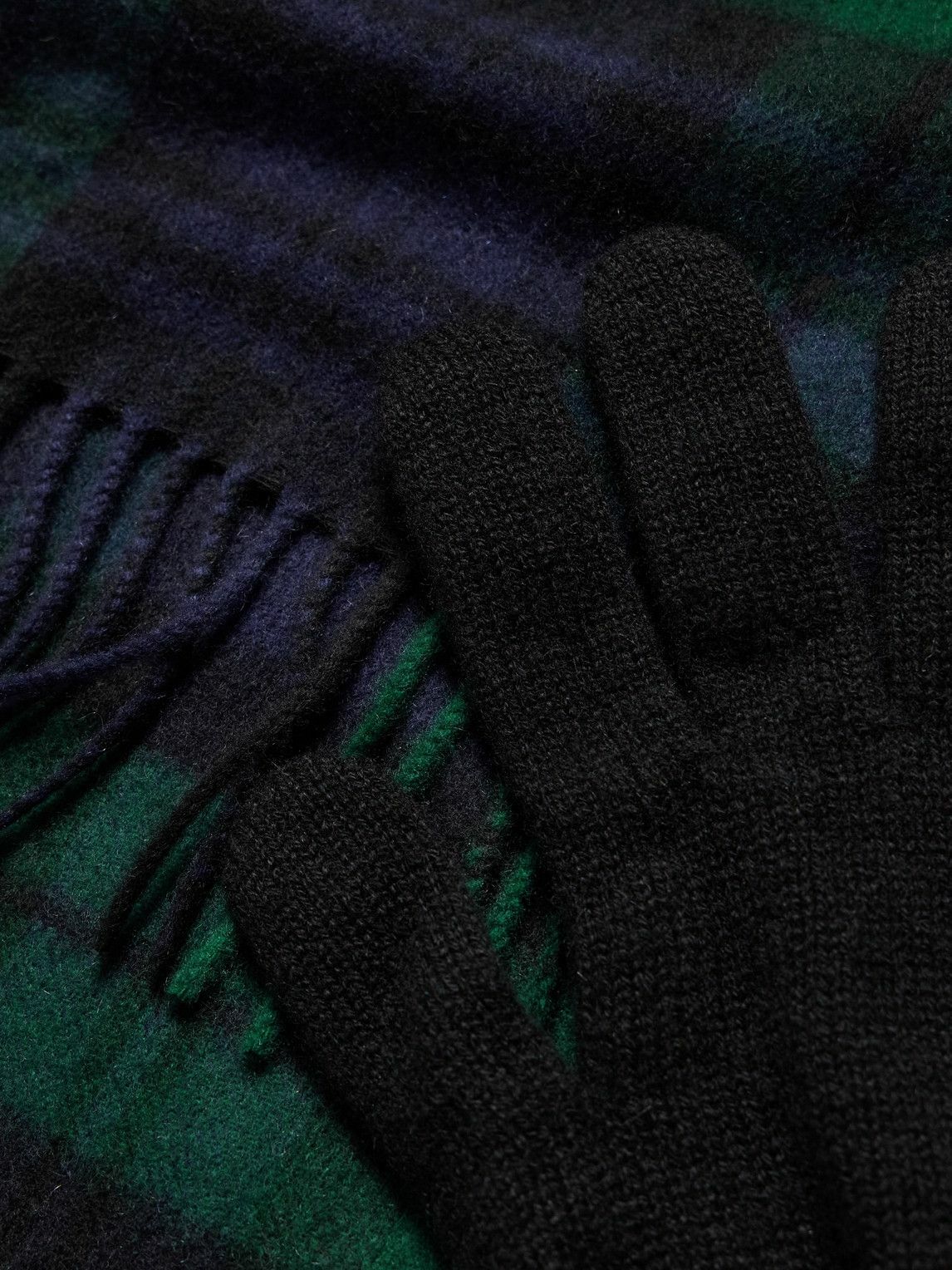 Johnstons of Elgin - Fringed Checked Cashmere Scarf and Gloves Set