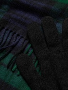 Johnstons of Elgin - Fringed Checked Cashmere Scarf and Gloves Set
