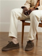 Mr P. - Fringed Leather-Trimmed Regenerated Suede by evolo® Derby Shoes - Brown